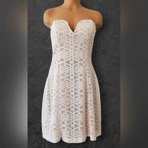 Strapless White Lace Mini Dress Bailey Blue M